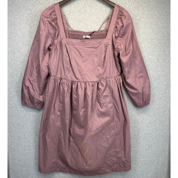 Ava & Viv Balloon Long Sleeve Woven Midi A-Line Dress Size 3X Mauve Square Neck - Picture 1 of 14